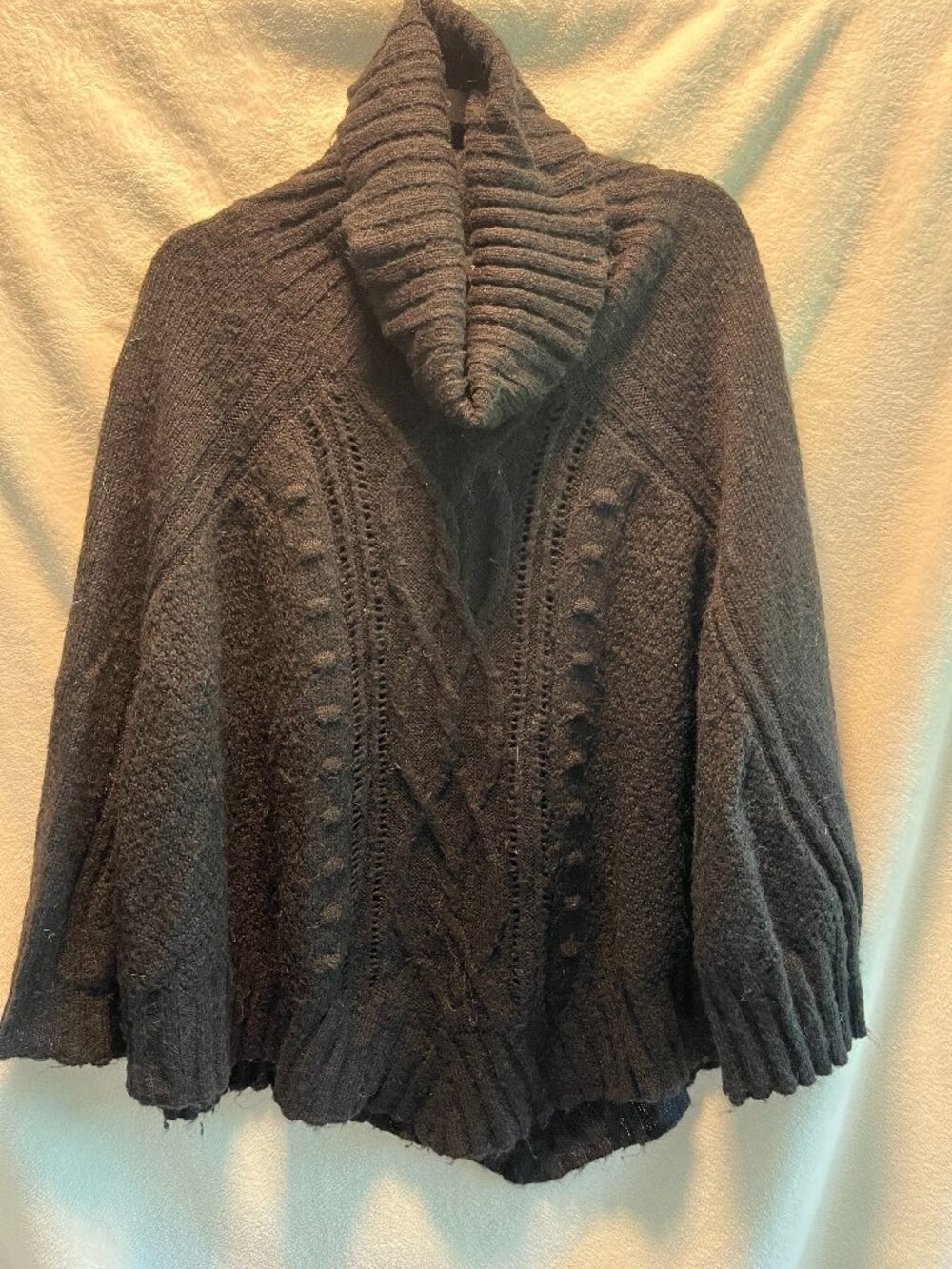 H&M Cable-Knit Poncho Cowl Neck Sweater Black | OS
